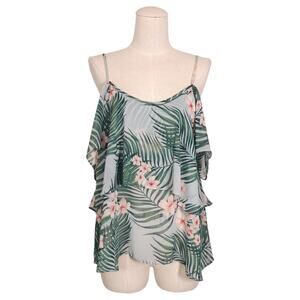 Show Me Your Mumu Romance Ruffle Tropical Cold Shoulder Top Sz Medium